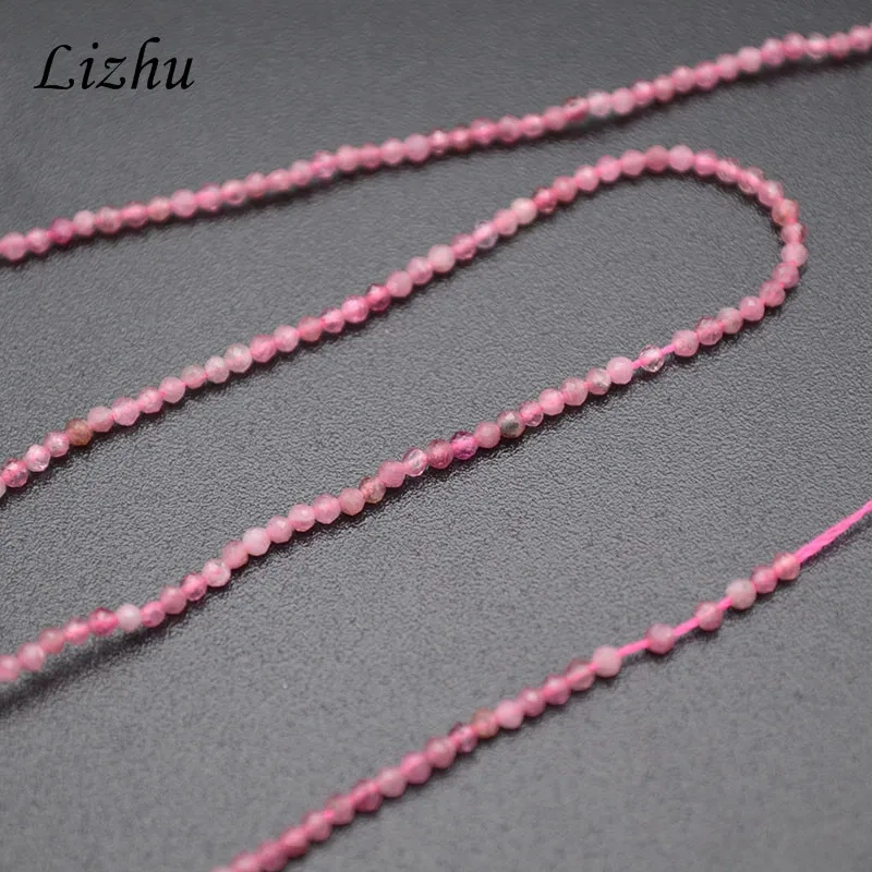 5 Strands/lot Faceted Natural Pink Tourmaline Diamond Cutting 2mm Stone Round Loose Beads