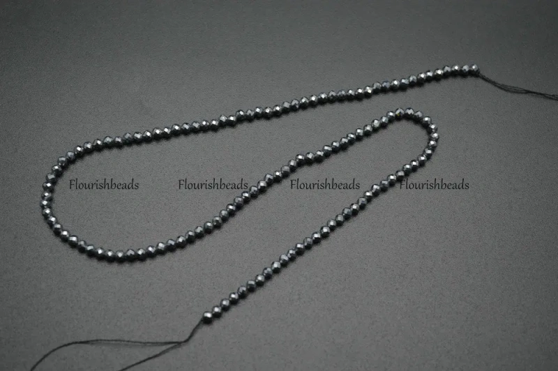 3mm Diamond Cutting Faceted Natural Hematite Small Size Stone Round Loose Beads