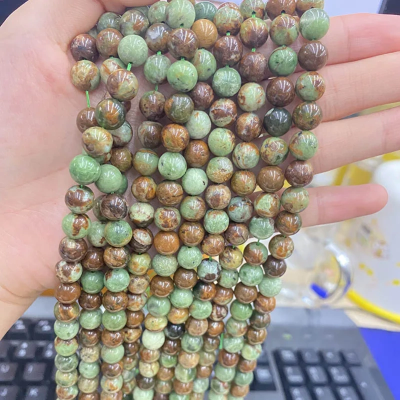High Quality 8mm 12mm Natural  Green African Opal Round Loose Beads for Jewerly Making 5 Strand Per Lot