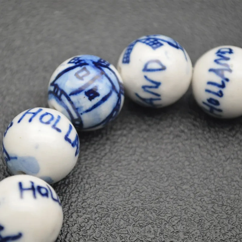 Beautiful Various Patterns Blue and White Porcelain Round Loose Beads DIY Materials for Bracelet Necklace Jewelry 16mm 18mm