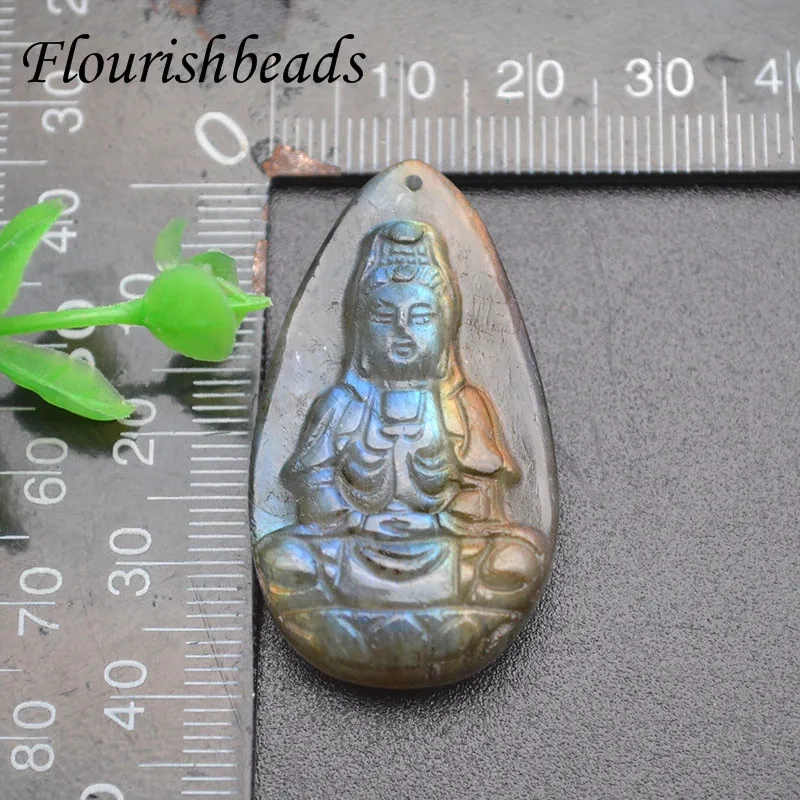 High Quality Natural Labradorite Guanyin Head Pendants Transhipped Buddha Head For necklace Jewelry Making