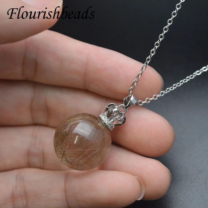 High Quality Natural Gold Hair Quartz Pendant Link Chain Necklace for Reiki Crystal Energy Women Jewelry Gift