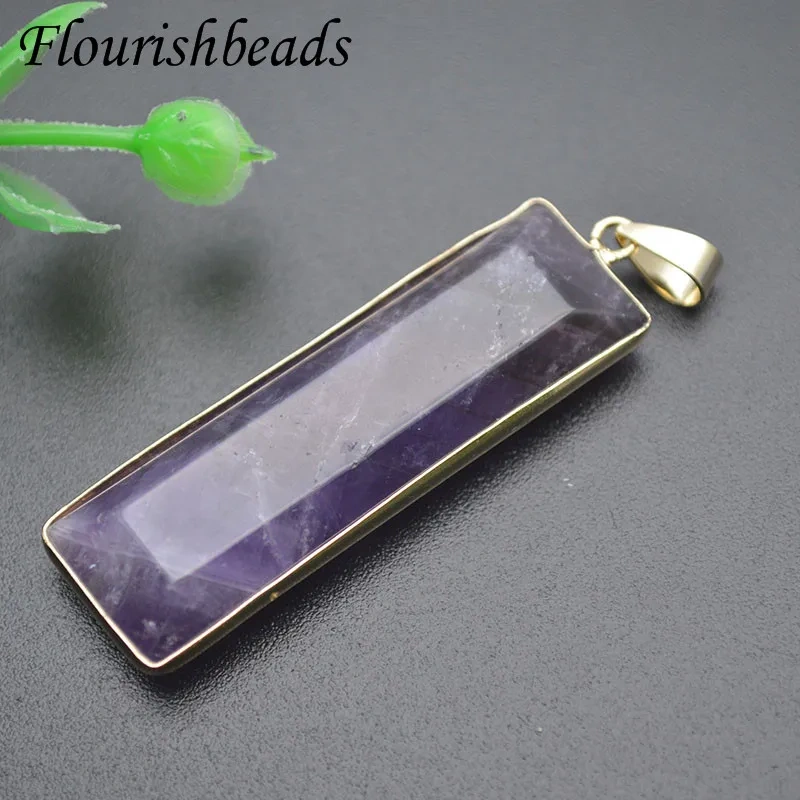 Natural Stone Stone Quartz Pendants Necklace Rectangle Tiger Eye Amethyst Charms for Jewelry DIY Gift 5pcs/lot