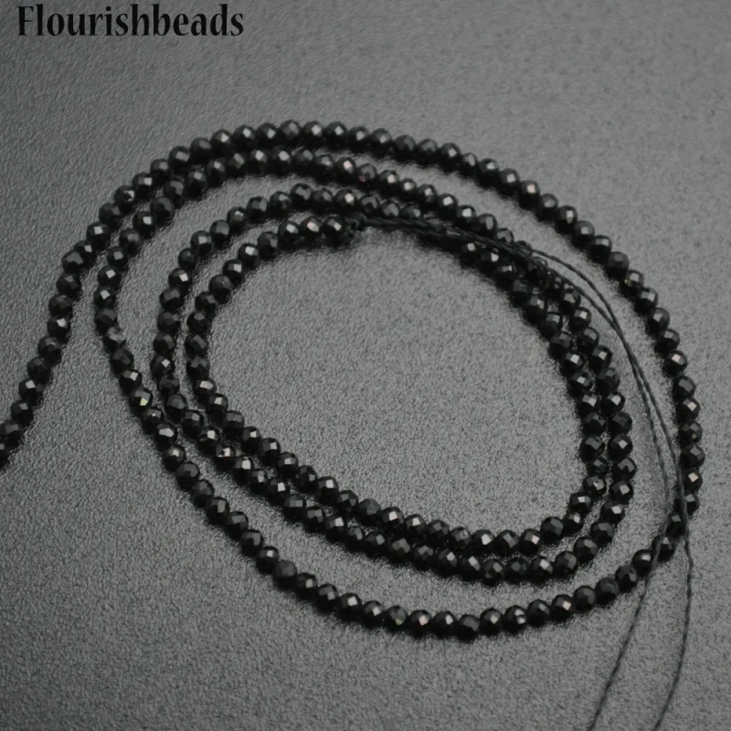 2~2.5mm Diamond Cutting Faceted Natural Black Spinel Small Size Stone Round Loose Beads