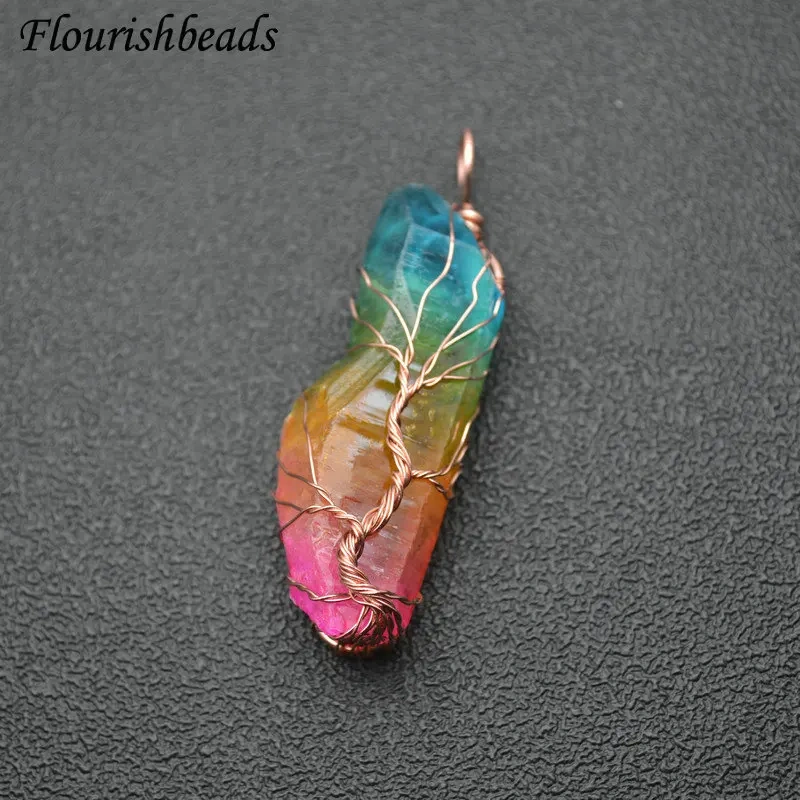 Winding Wire Life Tree Guard Colorful Crystal Natural Gemstone Pendant Fit Necklace Jewelry DIY Stuff