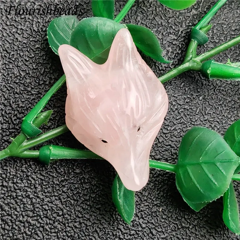 Cute Natural Rose Quartz Stone Carved Fox Pendant Fit Necklace Making Increase Luck with The Opposite Sex Jewelry