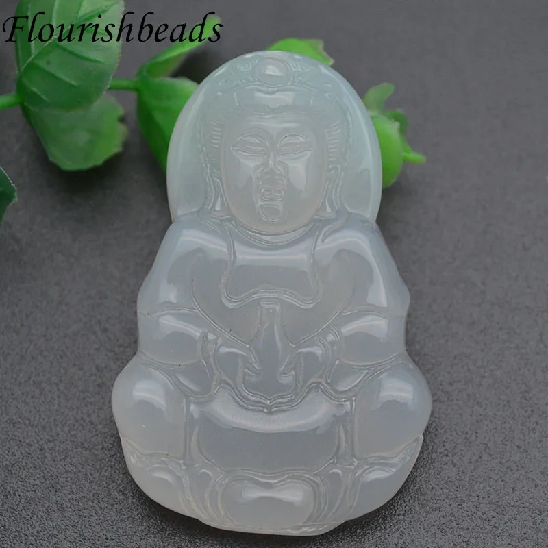 Natural Chalcedony Maitreya Buddha Guanyin Pendant Necklace Hand-carved Agate Classic Jewelry Party Gift