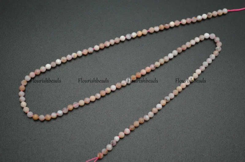 Natural Pink Opal Diamond Cutting Faceted 2mm 3mm Stone Round Loose Beads