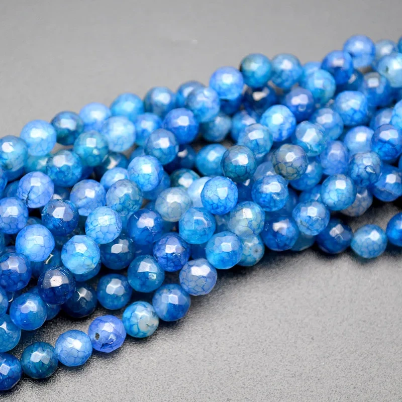 8mm 10mm Faceted Blue Color Agate Stone Round Loose Beads DIY Jewelry Supplies