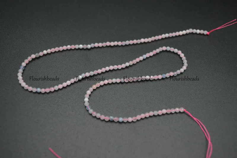 Natural Pink Morganite Diamond Cutting Faceted 2mm Stone Round Loose Beads