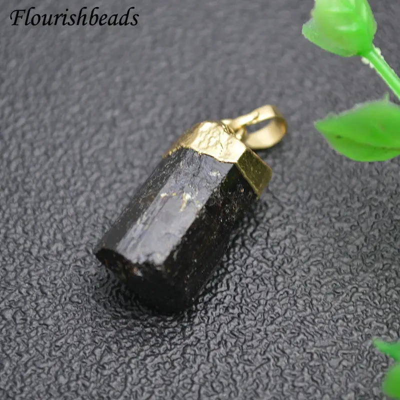 Faceted Natural Black Tourmaline Stone Pendant Irregular Rough Raw Gemstone DIY Necklace for Woman Man Jewelry Making Supplies