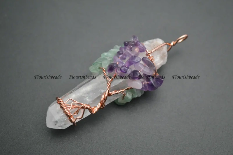 Natural Crystal Mix Stone Chips Beads Wire Wrapped Life Tree Stone Pendants Fit Fashion Jewelry Making