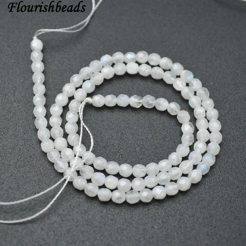 4mm Faceted Natural White Moonstone Round Loose Beads