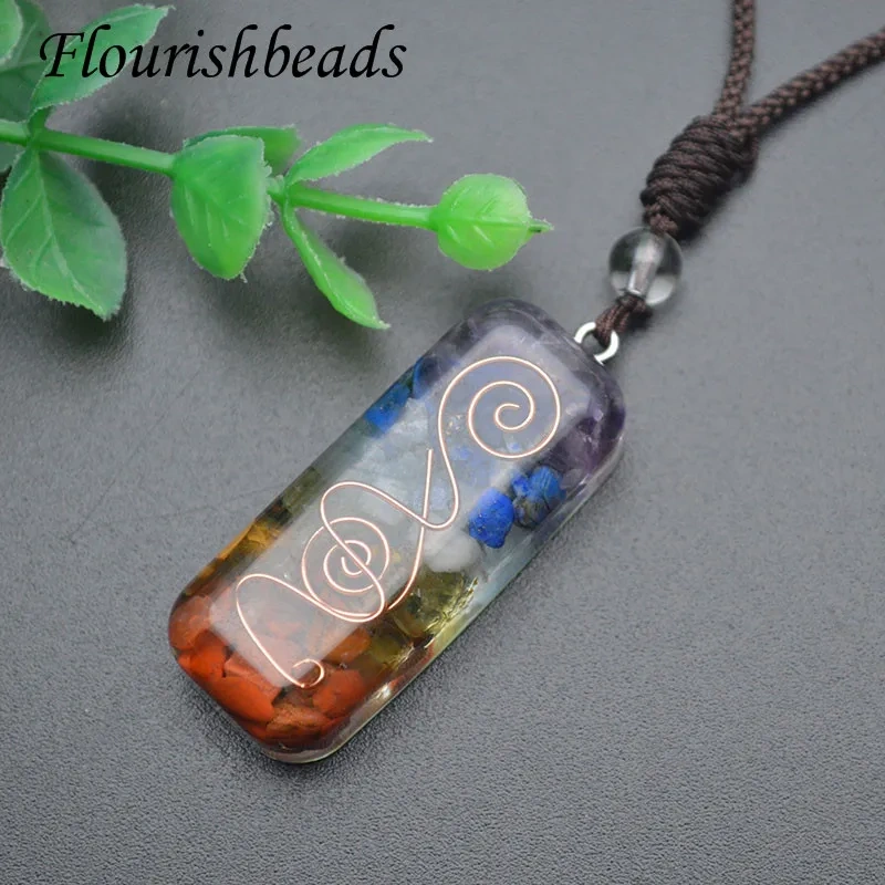 5pcs/lot 16x42mm Natural Stone Crystal Chips Beads Inside Resin Pendant Necklace for Jewelry Gift