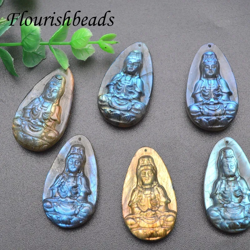 Hight Quality Natural Labradorite Guanyin Head Pendants Transhipped Buddha Head For necklace Jewelry Making