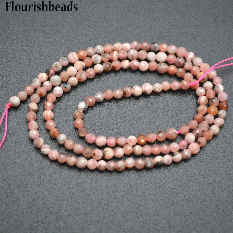 Faceted Natural Argentina Rhodochrosite Diamond Cutting 3mm Stone Round Loose Beads