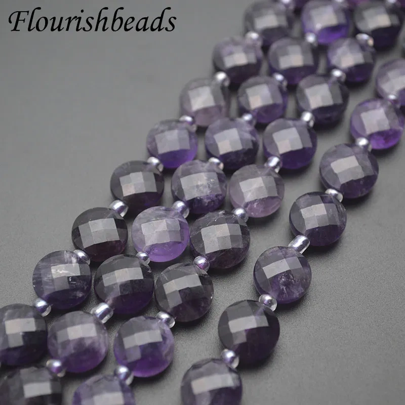 10mm Natural Faceted Amethysts  Stone Beads Flat Round Loose Beads for DIY Jewelry Making Accessories