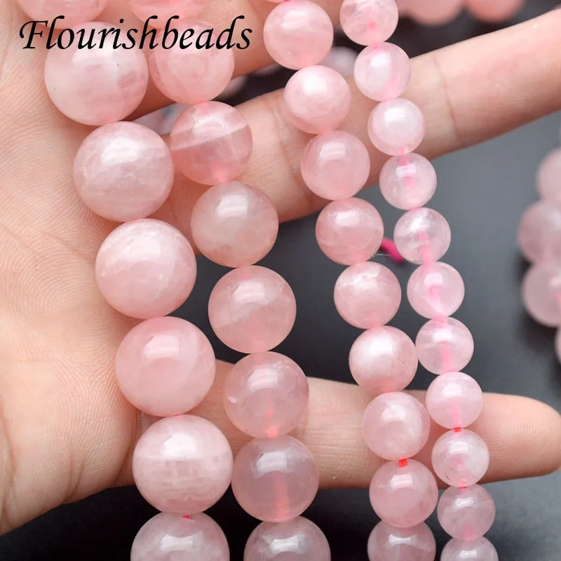 High Quality 10-14mm Natural Stone Madagascar Rose Crystal Quartz Shiny Round Beads DIY Necklace for Jewelry Making