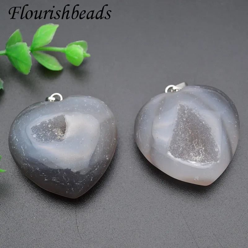 1pcs Natural Stone Heart Shape Gray Darzy Agate Pendant for DIY Women Necklace Accessories Jewelry Making