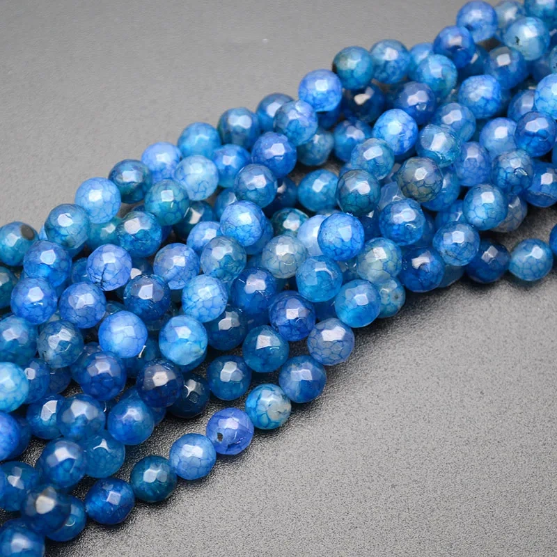 8mm 10mm Faceted Blue Color Agate Stone Round Loose Beads DIY Jewelry Supplies