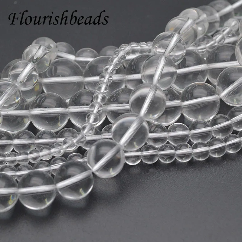 Natural White Clear Crystal Quartz Smooth Round Beads 4/6/8/10/12mm Size for DIY Fine Jewelry Necklace Bracelet 5 Strands/lot