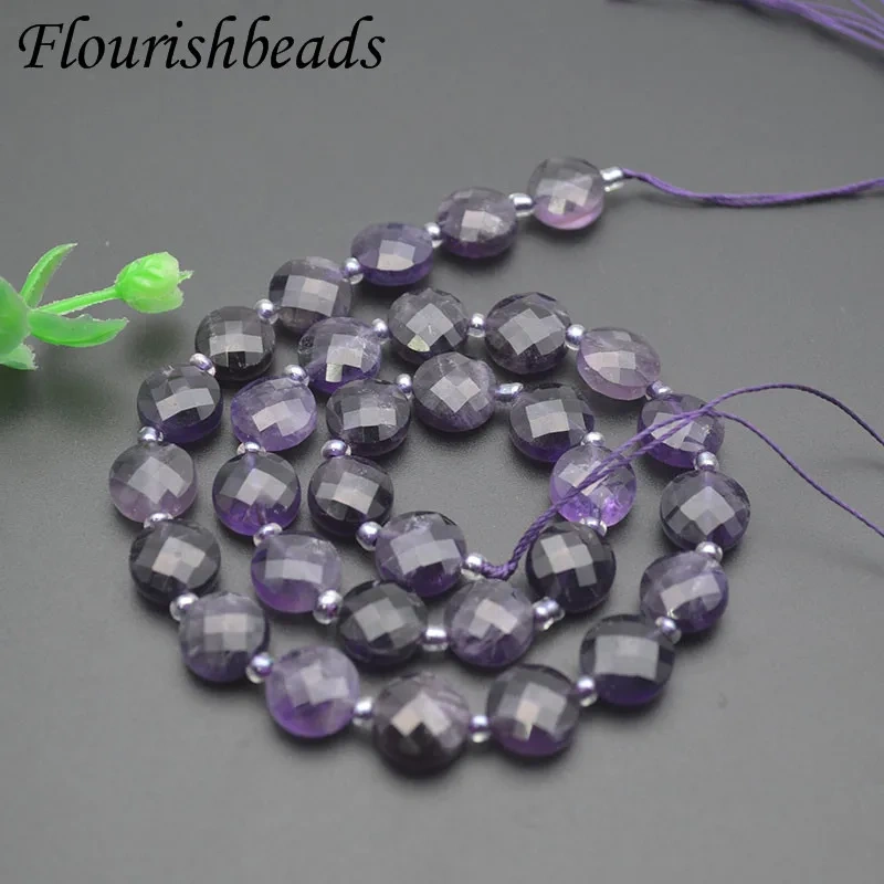 10mm Natural Faceted Amethysts  Stone Beads Flat Round Loose Beads for DIY Jewelry Making Accessories