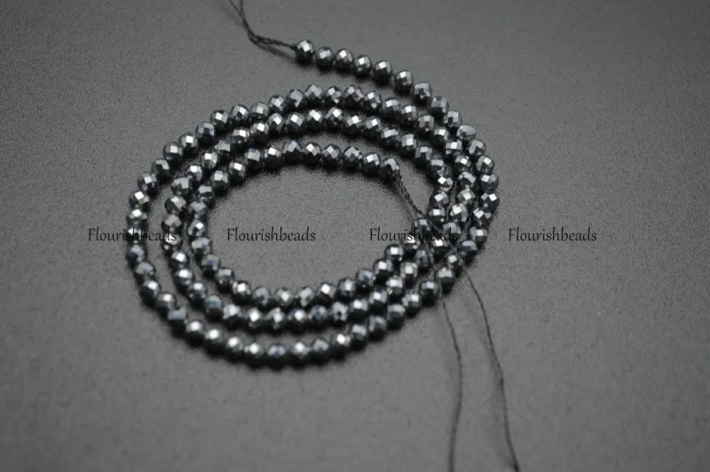 3mm Diamond Cutting Faceted Natural Hematite Small Size Stone Round Loose Beads