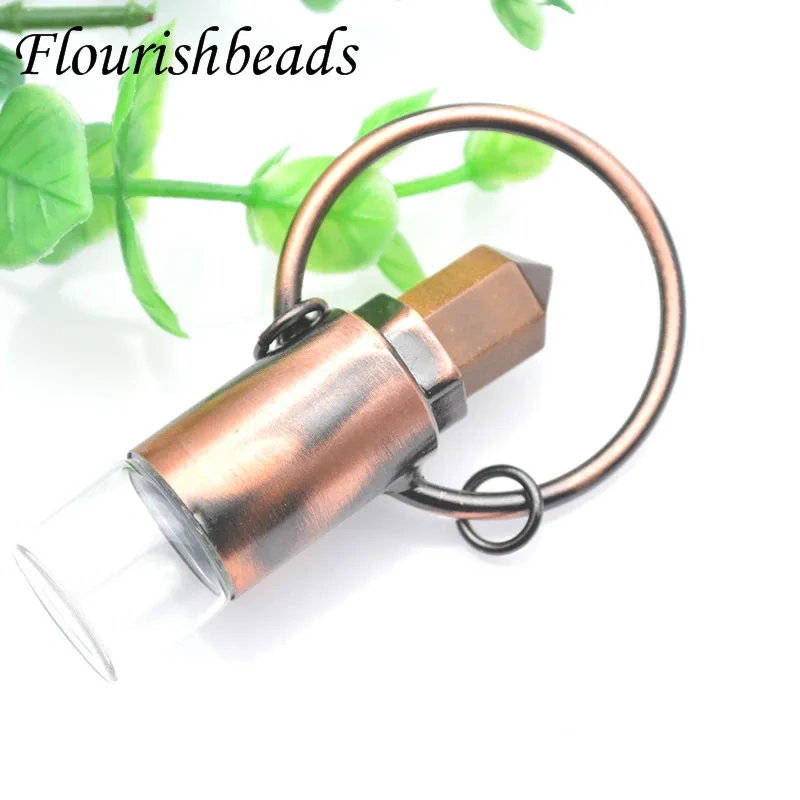 Natural Crystal Essential Oil Roller Vial Pendant Necklaces Antique Copper Perfume Bottle Charm Aromatherapy Jewelry