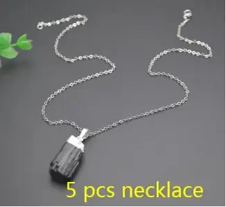 Wholesale 5pcs/lot  Irregular Raw Black Tourmaline Rough Pendant Necklace for Woman and Man Gift Fashion Jewelry