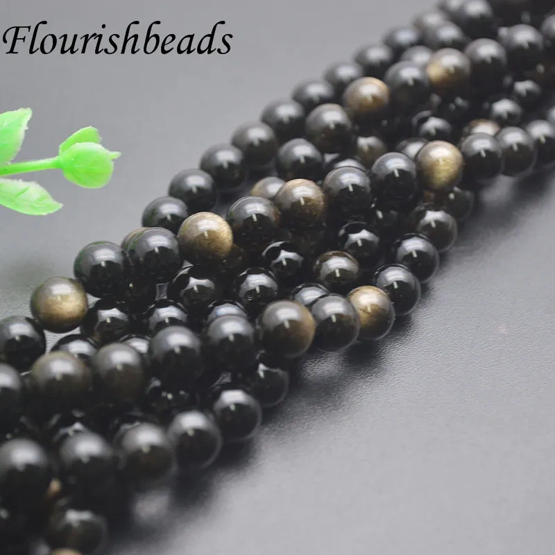 8/10/12mm Natural Stone Gold Black Obsidian  Round Loose Beads Gemstone Beads for DIY Jewelry Making Necklace
