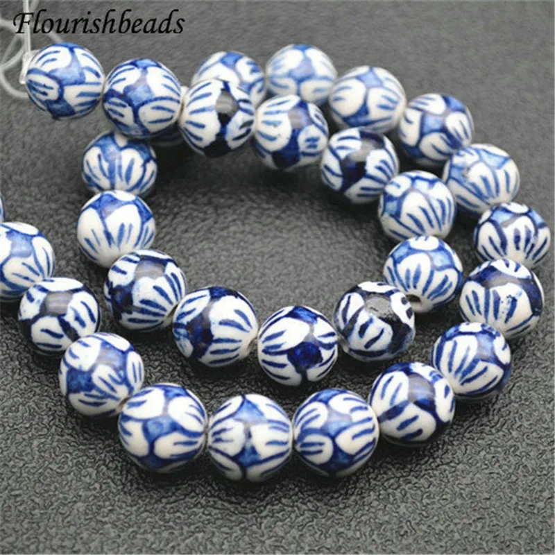 12mm Beautiful Various Patterns Blue and White Porcelain Round Loose Beads DIY Materials for Bracelet Necklace Jewelry 5strands