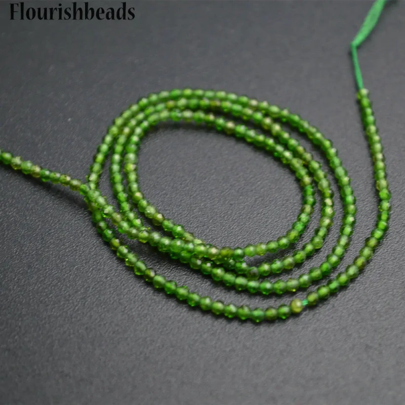 2mm Diamond Cutting Faceted Natural Green Diopside Small Size Stone Round Loose Beads