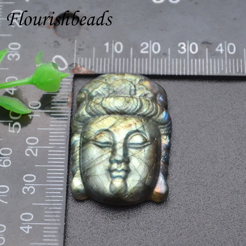 NaturalLabradorite Carved Buddha Head Stone Pendant Necklace Fit Man Woman Jewelry