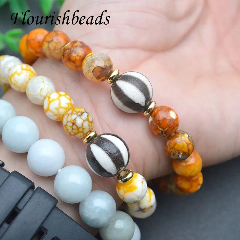 Natural Stone 10mm Beads Dragon Veins Agates Bead Tibetan Dzi Bracelet for Women Men Jewelry Gift