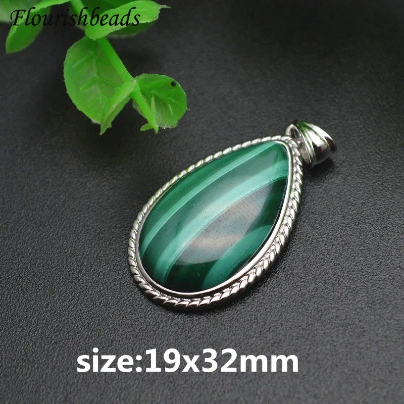 Natural Malachite Stone Free From Impurities Gemstone Water Drop Annual Circle Pendant Leather Chain Necklace Vintage Jewlery