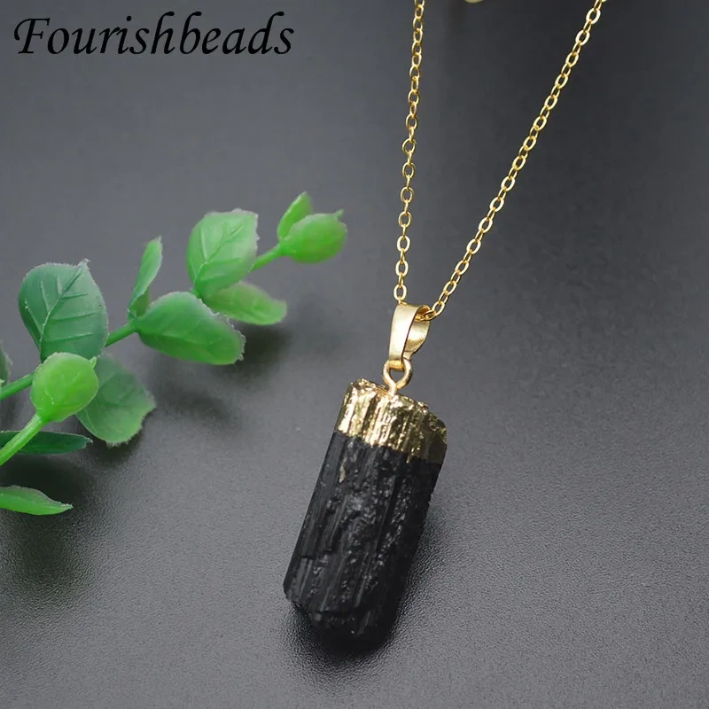 Natural Stone Black Tourmaline Raw Stone Pendant Necklace Healing Crystal Quartz Jewelry Gift 1pc