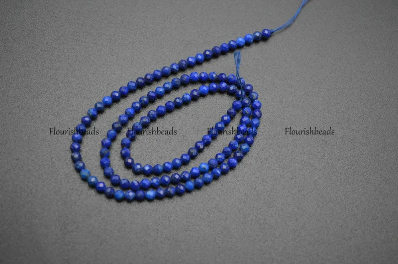 3mm Diamond Cutting Faceted Natural Lapis Lazuli Small Size Stone Round Loose Beads