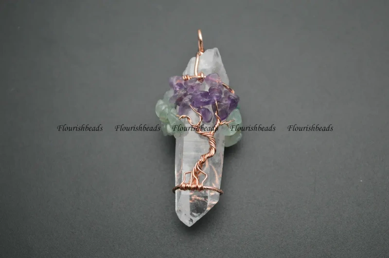 Natural Crystal Mix Stone Chips Beads Wire Wrapped Life Tree Stone Pendants Fit Fashion Jewelry Making