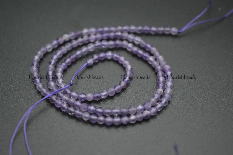 3mm Diamond Cutting Faceted Natural Amethyst Small Size Stone Round Loose Beads