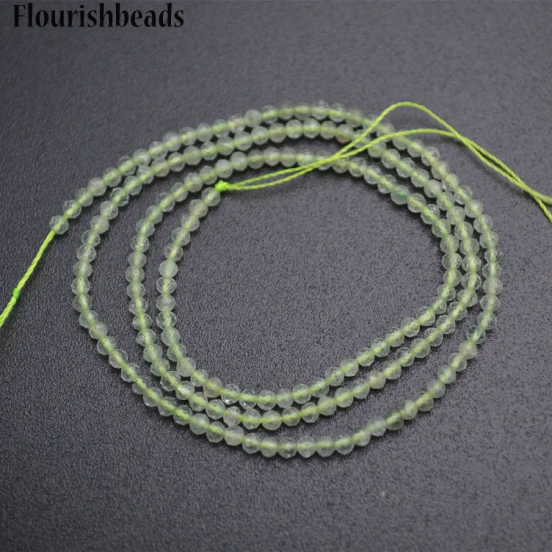 2mm Faceted Diamond Cutting Natural Green Prehnite Stone Round Loose Beads