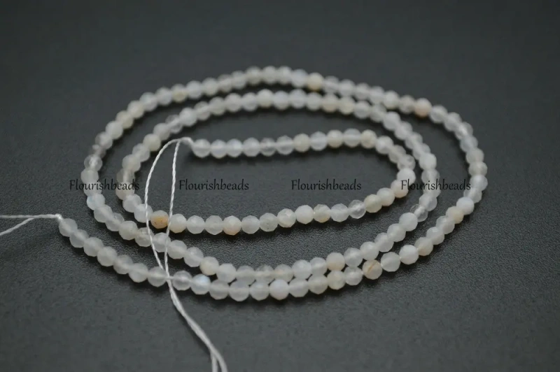 3mm Diamond Cutting Natural White Moonstone Faceted Stone Round Loose Beads