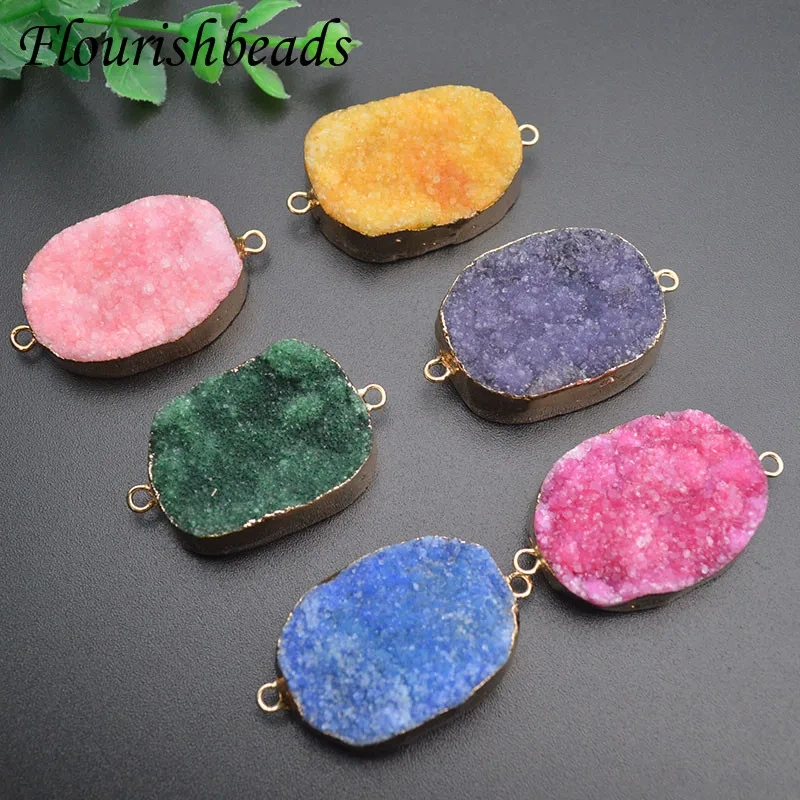 25x40mm Natural Stone Big Size Crystal Druzy Pendants Double Hole Connector DIY Bracelet Necklace  for Jewelry Making  5pcs/lot