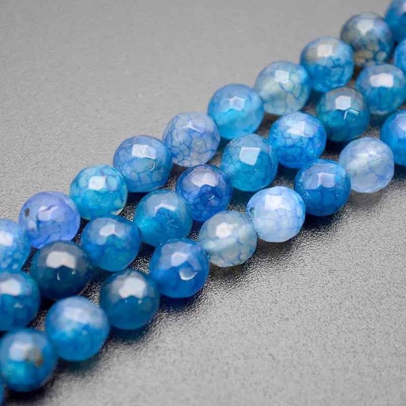 8mm 10mm Faceted Blue Color Agate Stone Round Loose Beads DIY Jewelry Supplies