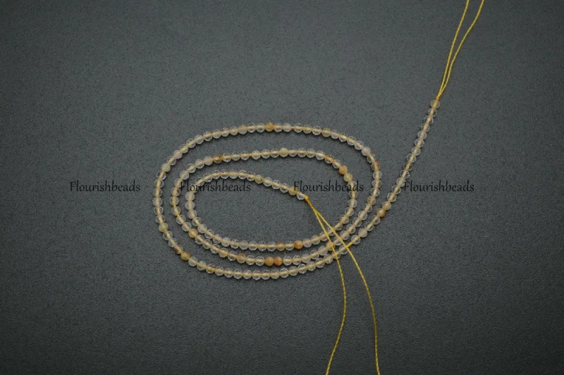 Wholesale 2mm Natural Citrine Yellow Crystal Quartz Faceted Diamond Cutting Stone Round Loose Beads