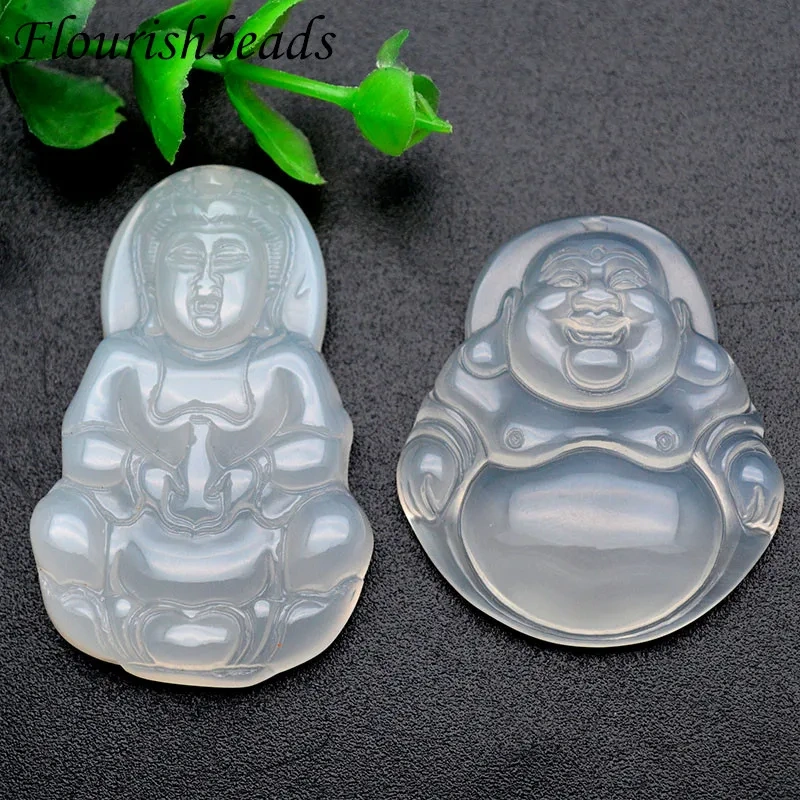 Natural Chalcedony Maitreya Buddha Guanyin Pendant Necklace Hand-carved Agate Classic Jewelry Party Gift