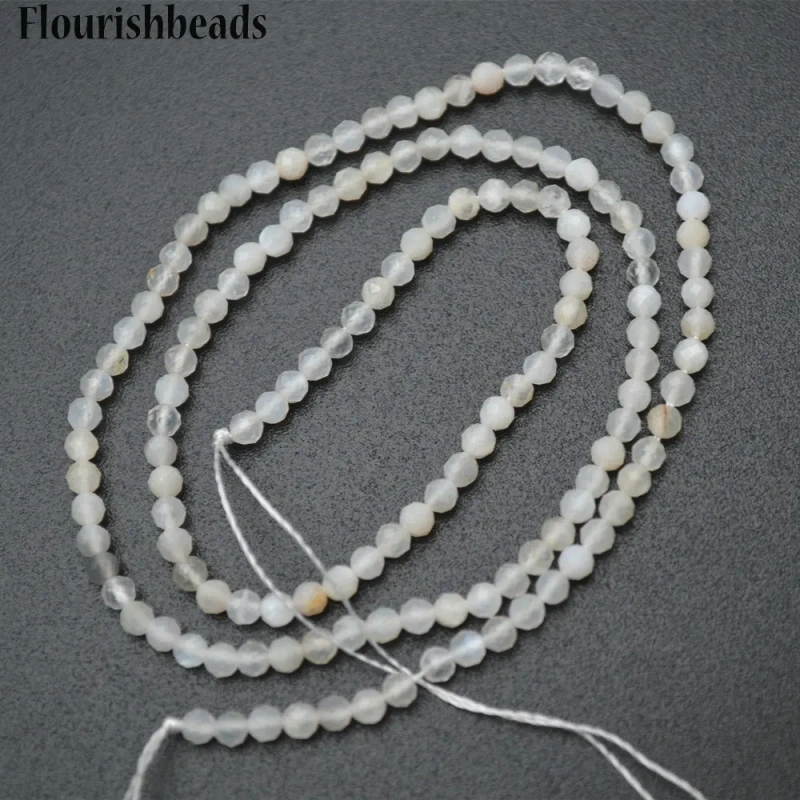3mm Diamond Cutting Natural White Moonstone Faceted Stone Round Loose Beads