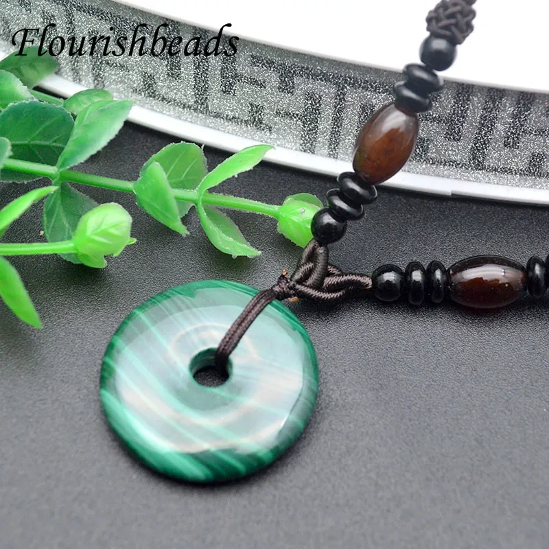 High Quality Natural Malachite Round Dount Shape Pendant Necklace with Rope for Fine Jewlery 3pcs Per Lot