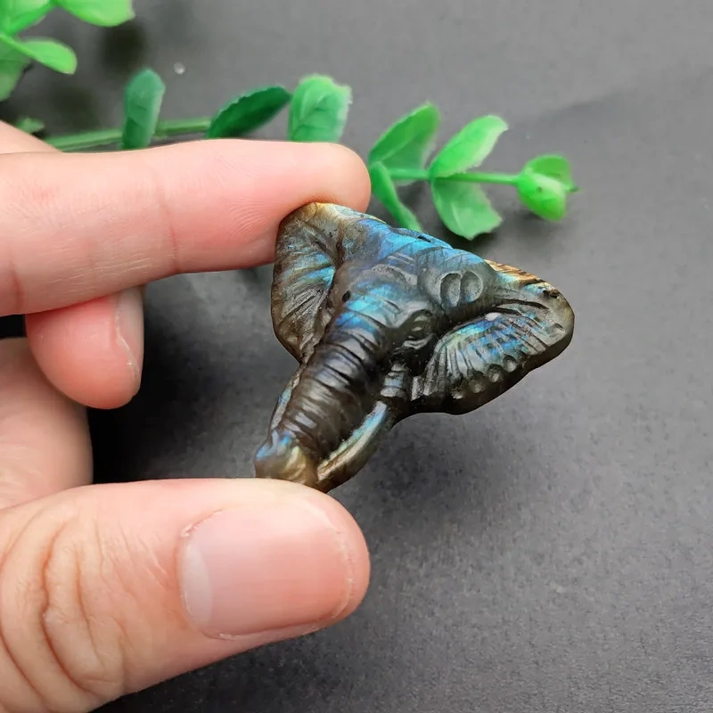 High Quality Luxury Design Natural Labradorite Stone Carved Elephant Shape Pendant For Necklace Making Supplies
