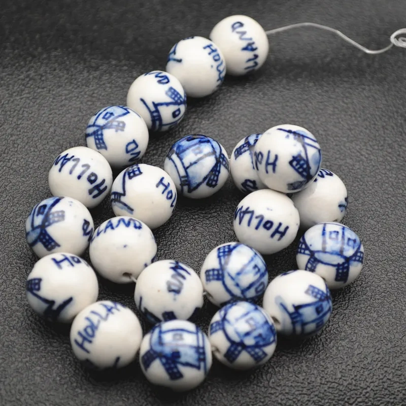 Beautiful Various Patterns Blue and White Porcelain Round Loose Beads DIY Materials for Bracelet Necklace Jewelry 16mm 18mm