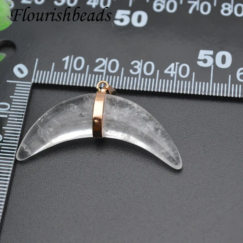 25x45mm Natural Gem Stone Crystal Quartz Half  Moon Shape Pendant Charms for DIY Necklace 5pcs/lot